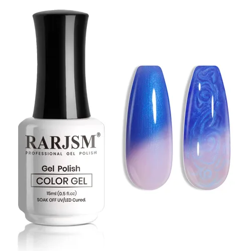 Miniatura 22 de RARJSM Esmalte de uñas en gel que cambia de color Nude Translucido Rosa a Rojo Berry, cambio de temperatura de estado de ánimo térmico, degradado
