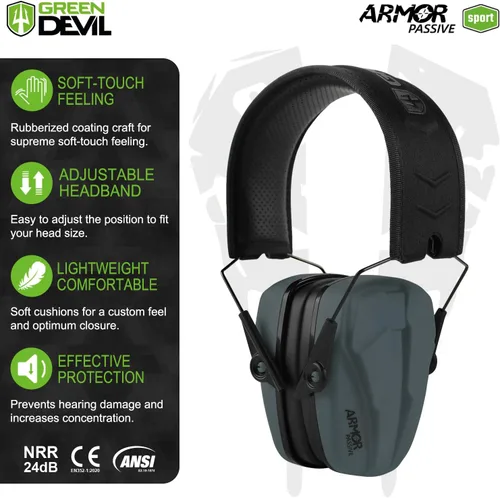 Miniatura 2 de GREEN DEVIL Reducción de ruido Protección auditiva Orejeras de seguridad pasiva Auriculares delgados para disparar rango de pistola Gris