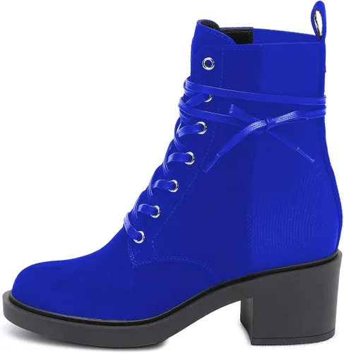 Miniatura 3 de YDN Botines de combate con cordones y punta redonda para mujer, con tacón bajo, tacón bajo, botas cortas para invierno