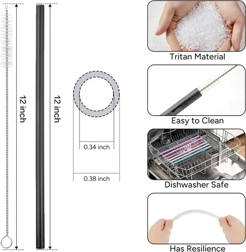 Miniatura 2 de Popote de repuesto compatible con Stanley Quencher de 40 oz, 30 oz Tumbler, popotes reutilizables extra largos de 12 pulgadas de plástico para vaso