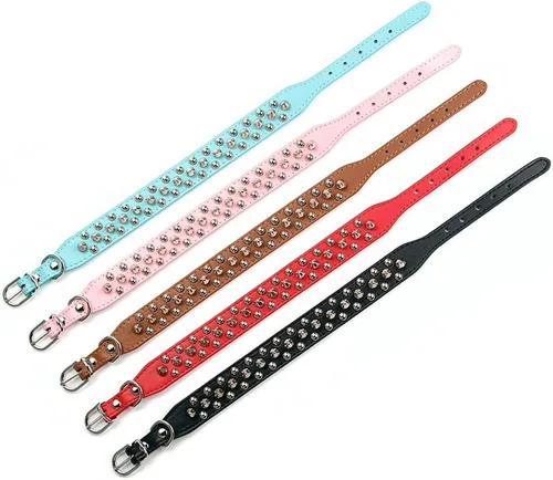Miniatura 4 de Collar ajustable de piel sintética con remaches de clavos para gatos, cachorros y perros.