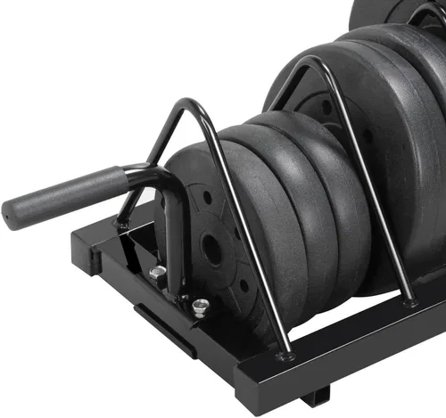 Miniatura 4 de Yaheetech Soporte para placa de parachoques horizontal para barra olímpica con mango y ruedas, color negro