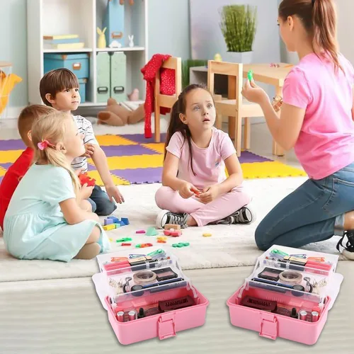 Miniatura 5 de 11(in) Caja Organizadora Plegable Versátil de Tres Capas, Ideal para Arte y Manualidades, Juguetes, Suministros de Costura, Joyería y Herramientas