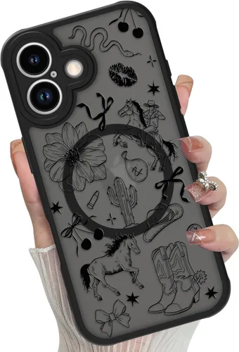 Miniatura 54 de Funda magnética para iPhone 17 Pro [compatible con MagSafe], bonita funda de moda con estampado de leopardo negro, translúcida, mate, parte trasera