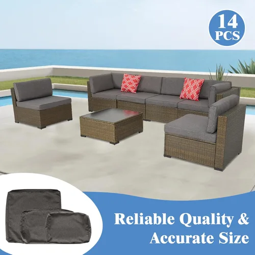 Miniatura 5 de Fundas de cojín de repuesto para patio, 14 piezas, fundas de cojines para exteriores para muebles de patio, juego de conversación de mimbre de 6