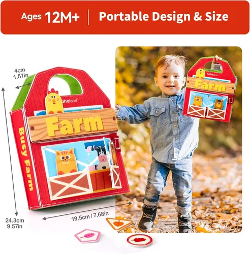 Miniatura 8 de hahaland Libro de actividades para niños pequeños de 1 a 3 años - Tablero ocupado de animales de granja para niños de 1 año Montessori Toys for 1