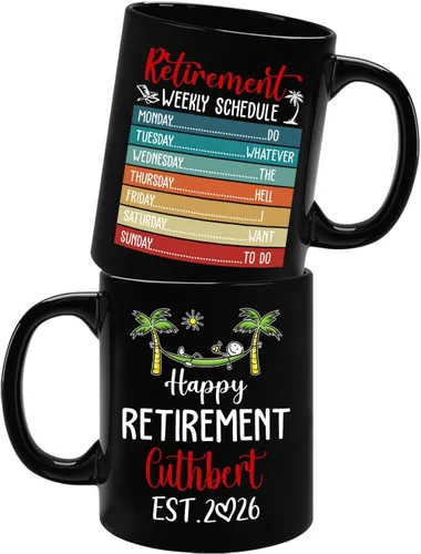 Miniatura 10 de Taza de café negra de jubilación personalizada, Jubilado está bajo nueva gestión, mira a la esposa para más detalles, taza de té de 11 15 onzas