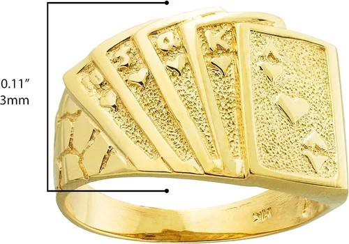Miniatura 3 de Anillo de oro amarillo de 10 quilates Royal Flush Poker Hand Lucky Nugget Band Ring