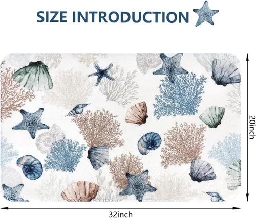 Miniatura 2 de MEHOFOND Alfombras de baño náuticas de 20 x 32 pulgadas, diseño de coralino, estrellas de mar y océano, antideslizantes, color azul marino