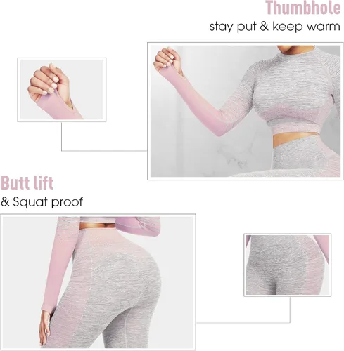 Miniatura 4 de JOYMODE - Conjunto de entrenamiento para mujer, diseño de 2 piezas con leggings de tiro alto sin costuras y camiseta corta , para yoga