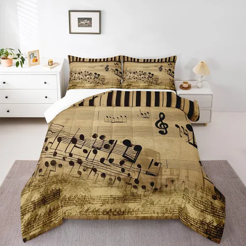 Miniatura 6 de Feelyou Juego de ropa de cama con teclas de piano, edredón de notas musicales para niños, niñas, adolescentes, juego de edredón con patrón musical