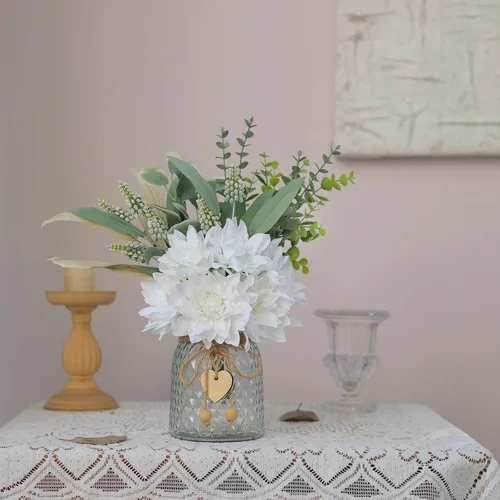Miniatura 2 de Flores de imitación con jarrón, flores artificiales de seda en jarrón, planta falsa eucalipto y sauce, arreglo floral para el hogar, granja, cocina