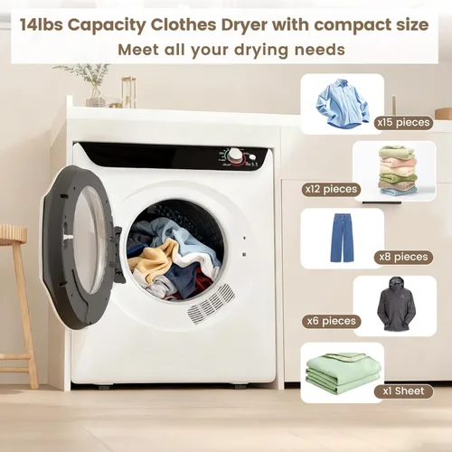 Miniatura 2 de VCJ Secadora portátil de 2.6 pies cúbicos, secadora de ropa eléctrica de 1400 W con 5 modos de secado y bañera de acero inoxidable, secadora Blanco