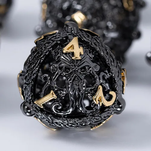 Miniatura 16 de Juego de dados de metal para DND – Diseño único de orbe hueco redondo para un mejor rodamiento – Hermoso juego de nudos celtas para juegos de rol