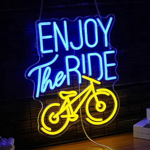Miniatura 2 de Letrero de neón con texto en inglés "Enjoy The Ride", letrero de neón para gimnasio, luz de neón motivacional, para hacer ejercicio, bicicleta