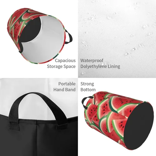 Miniatura 4 de Watermelon Slice print Circular Hamper Waterproof Storage Bin Organizer Basket Laundry Hamper With Handles For Clothes Toys Small