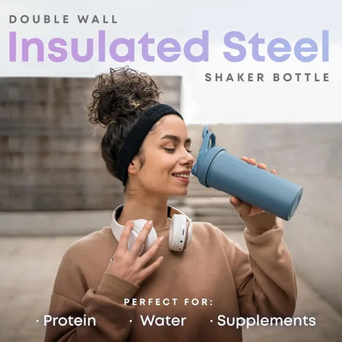 Miniatura 5 de Smartshake Vaso mezclador aislado de acero inoxidable para mezclas de proteínas, batidos y preentrenamiento, botella de agua de doble pared aislada