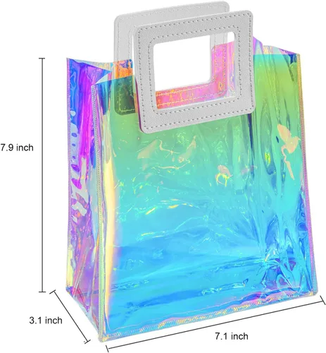 Miniatura 2 de Bolsas de regalo pequeñas holográficas, paquete de 2 unidades de 7.9 x 7.1 x 3.9 pulgadas con asas para mujeres, niñas, cumpleaños, Navidad, fiestas