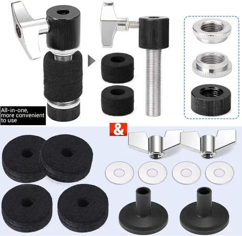 Miniatura 7 de Facmogu 13 piezas de accesorios de repuesto para platillos, embrague estándar Hi-Hat, almohadillas de fieltro para platillo de tambor incluyen Negro