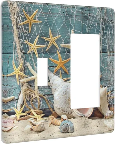 Miniatura 116 de Placa decorativa para interruptor de luz, playa, rosa, escena nocturna, 2 bandas, 1 palanca, 1 placa de pared dúplex, decoración de placa