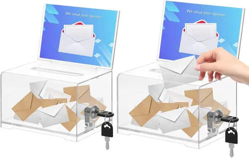 Miniatura 13 de KYODOLED Caja negra para donaciones para recaudación de fondos, caja de sugerencias con cerradura y llave, caja de rifas para boletos con soporte