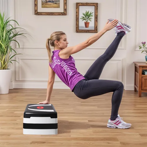 Miniatura 5 de HomGarden Escalón de entrenamiento aeróbico ajustable en fitness y ejercicio, plataforma de entrenamiento con elevadores de ajuste de 4 a 6 a 8