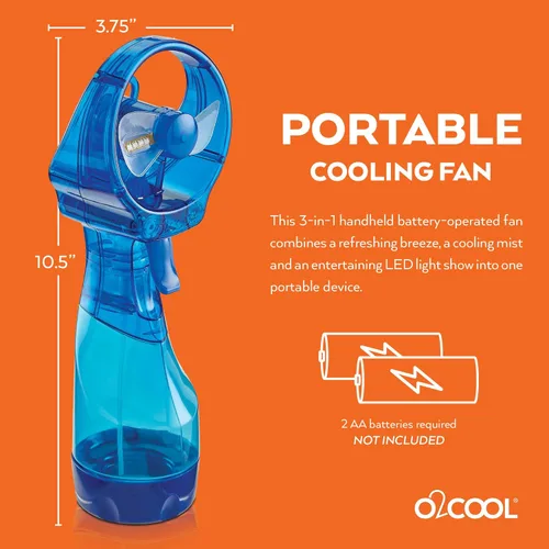 Miniatura 5 de O2COOL Ventilador de nebulización de agua con batería de mano de lujo con luces LED (azul oscuro)