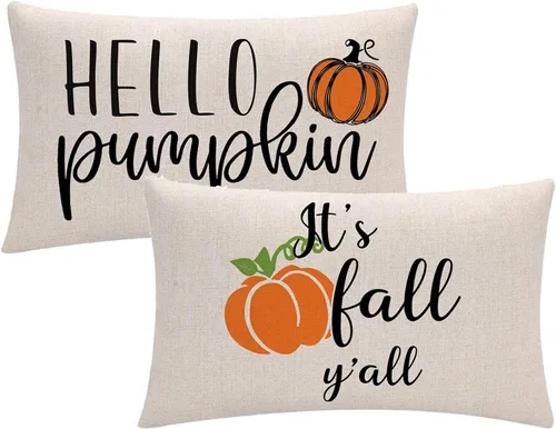 Miniatura 9 de 7COLORROOM Juego de 2 fundas de almohada con texto en inglés "It's Fall Yall", fundas de cojín con texto en inglés "It's Fall Yall", fundas de cojín