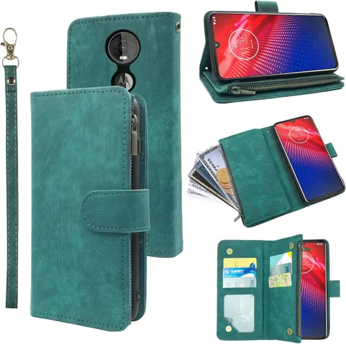 Funda tipo cartera compatible con Moto Z4/Moto Z 4 Play/MotoZ4 Force y funda de cuero vintage prémium con soporte para tarjeta de crédito para