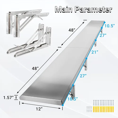 Miniatura 3 de Estante plegable de concesión de 12 x 96 pulgadas, ventana desplegable de servicio de concesión de estilo empalmado, estante plegable de acero