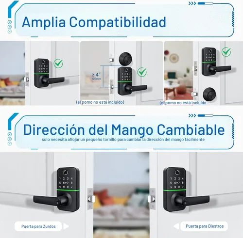 Miniatura 5 de Cerradura de puerta inteligente con teclado y manija: Cerradura sin llave con huella dactilar Kucacci - Manija de código digital con teclado