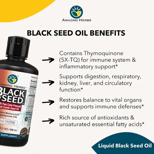 Miniatura 4 de Amazing Herbs Aceite de semilla negra egipcia, sin gluten, sin OMG, prensado en frío, Nigella sativa ayuda a la salud digestiva, apoyo inmunológico