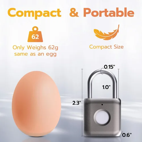 Miniatura 6 de Pothunder Candado inteligente de huellas dactilares, cerradura de metal biométrico sin llave, impermeable, recargable por USB, para casillero de Gris