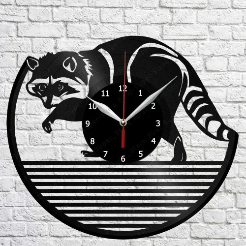 Reloj de pared de vinilo de mapache LP Record Decoración del hogar Hecho a mano Arte Personalidad Regalo (Tamaño: 12 pulgadas, Color: Negro)