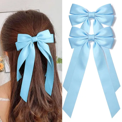 Miniatura 16 de Lazos de satén sedoso y pinzas de cocodrilo, soportes para cola de caballo de cinta negra, accesorios para el cabello para mujeres, niñas, niños