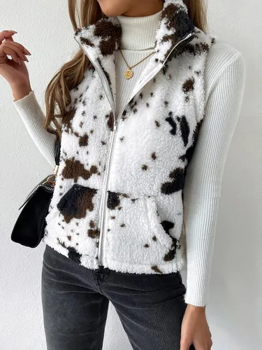 Miniatura 3 de SOLY HUX Chaqueta de forro polar con cremallera para mujer, sin mangas, con bolsillos