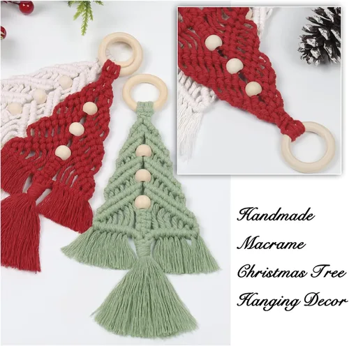 Miniatura 5 de Dremisland Decoración para árbol de Navidad, juego de 3 adornos colgantes de macramé, kits ensamblados, decoración de pared bohemia para suministros