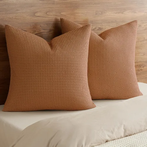 Miniatura 12 de PHF Funda de almohada 100% algodón con tejido de gofre, 18 x 18 pulgadas, sin relleno, paquete de 2 elegantes fundas de almohada cuadradas Gris claro