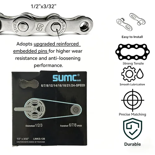 Miniatura 2 de Cadena de bicicleta de 6/7/8 velocidades 122 eslabones, kit de reemplazo de cadena de bicicleta con herramienta de cadena de bicicleta para motor