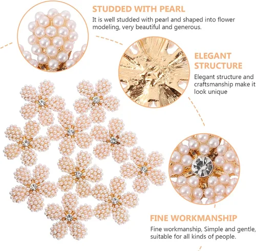 Miniatura 8 de EXCEART 10 piezas de accesorios con forma de flor de perla, dijes de horquilla para palos de pelo, horquillas para ropa, adornos hechos a mano