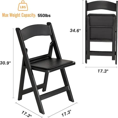 Miniatura 2 de Allpop Paquete de 4 sillas plegables de resina con asiento acolchado de vinilo, capacidad de 550 libras, juego de sillas comerciales para fiestas