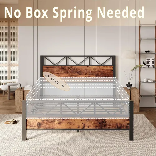 Miniatura 5 de LIKIMIO Base de cama Queen con cabecero industrial alto de 51.2 pulgadas, marco de cama de plataforma con soporte de metal fuerte, sólido y estable