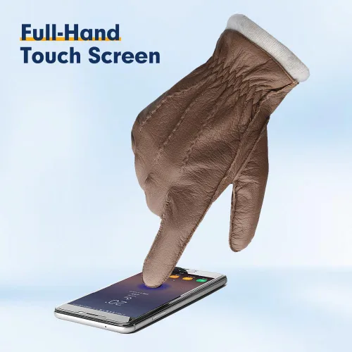 Miniatura 10 de MGGMOKAY Guantes de cuero para hombre, guantes de piel de ciervo suave con forro de cachemira