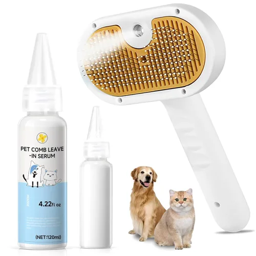 Cepillo de vapor para mascotas para perros y gatos – Peine de depilación en aerosol 3 en 1 para quitar pelo y aseo, suaviza la piel y reduce la