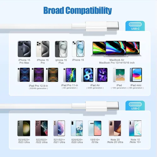 Miniatura 6 de Paquete de 2 cables USB C a USB C de 10 pies y 60 W, cable tipo C a tipo C, cable de carga rápida para iPhone Air 17 16e 16 15 Pro Plus Pro Max