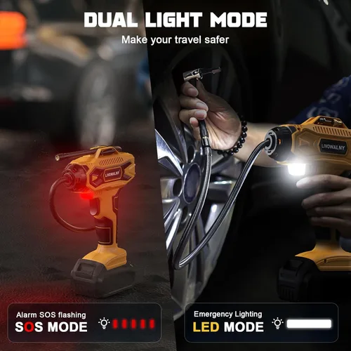 Miniatura 4 de Compresor de aire para inflador de neumáticos, compatible con batería Dewalt de 20 V, bomba de aire eléctrica portátil inalámbrica LIVOWALNY de 160