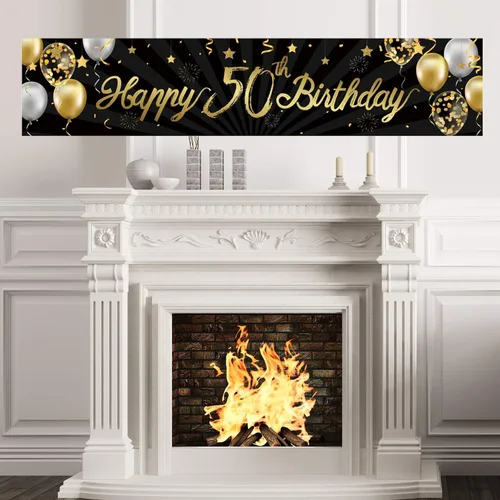 Miniatura 11 de Cartel de feliz cumpleaños 90 para hombres y mujeres, letrero negro y dorado con purpurina de 90 años, suministros de decoración de fiesta
