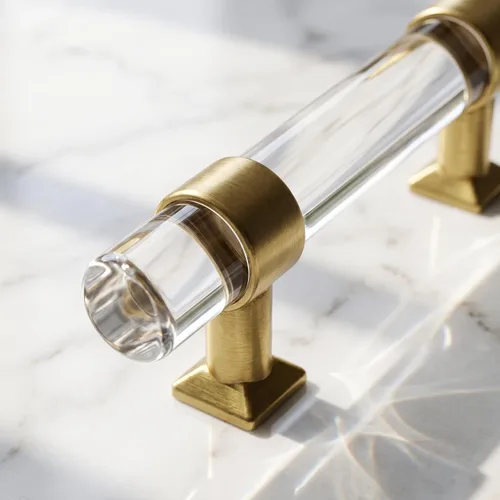 Miniatura 2 de Orger Paquete de 5 tiradores de cajón de cocina, tiradores acrílicos de latón antiguo, manijas de cajón para gabinetes de baño, centros de agujeros