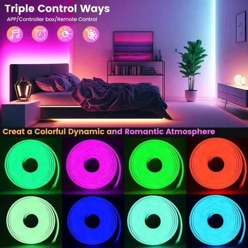 Miniatura 8 de Cuerda de luces LED de neón de 32.8 pies con aplicación/control remoto, diseño flexible de bricolaje, luces de neón de sincronización de música