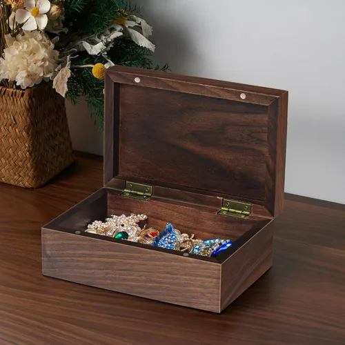 Miniatura 4 de EXISTING Caja de madera con tapa con bisagras, caja de almacenamiento de madera con tapa, caja de recuerdo de madera - Guarda joyas, recuerdos